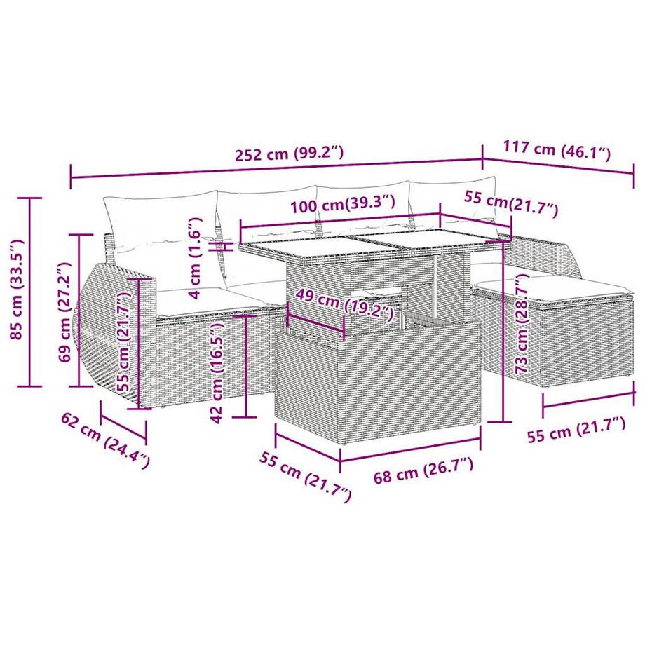 VidaXL Ensemble de canapés de jardin rotin synthétique  