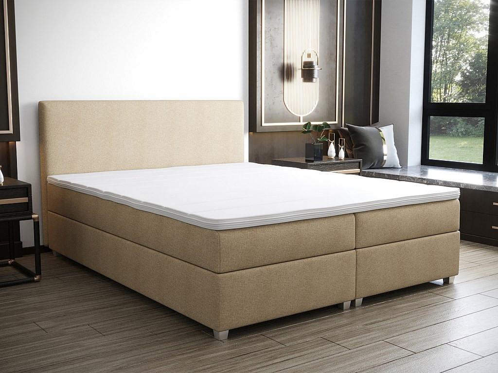 Ysmée Boxspringbett komplett mit Bett-Kopfteil + Lattenrost + Matratze + Topper - 180 x 200 cm - Stoff - Beige - ONAN von YSMÉE  