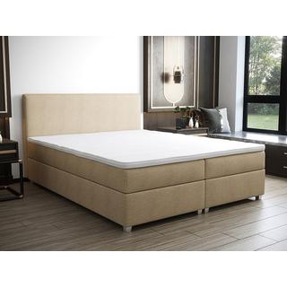 Ysmée Boxspringbett komplett mit Bett-Kopfteil + Lattenrost + Matratze + Topper - 180 x 200 cm - Stoff - Beige - ONAN von YSMÉE  