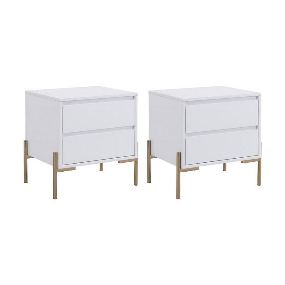 Lot de 2 tables de chevet avec 2 tiroirs - MDF et métal - Blanc laqué et doré - KORASA de Pascal Morabito