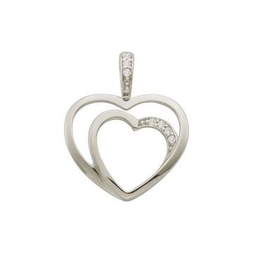 Pendentif coeur or blanc 750 diamant 0.035ct. 18x15mm