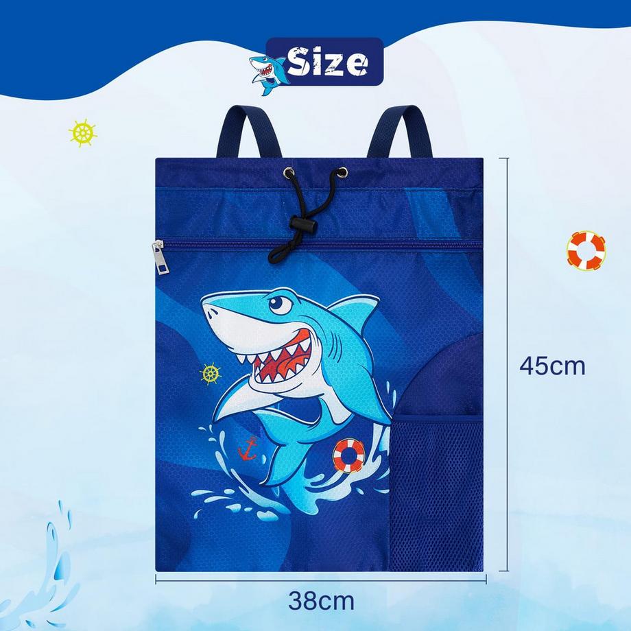 Only-bags.store Kinder Wasserdichter Turnbeutel Hai-Print  