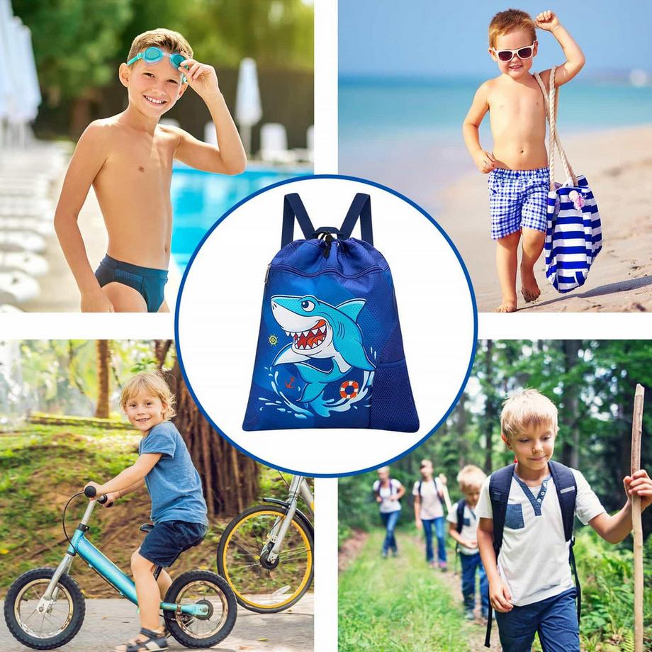 Only-bags.store Kinder Wasserdichter Turnbeutel Hai-Print  