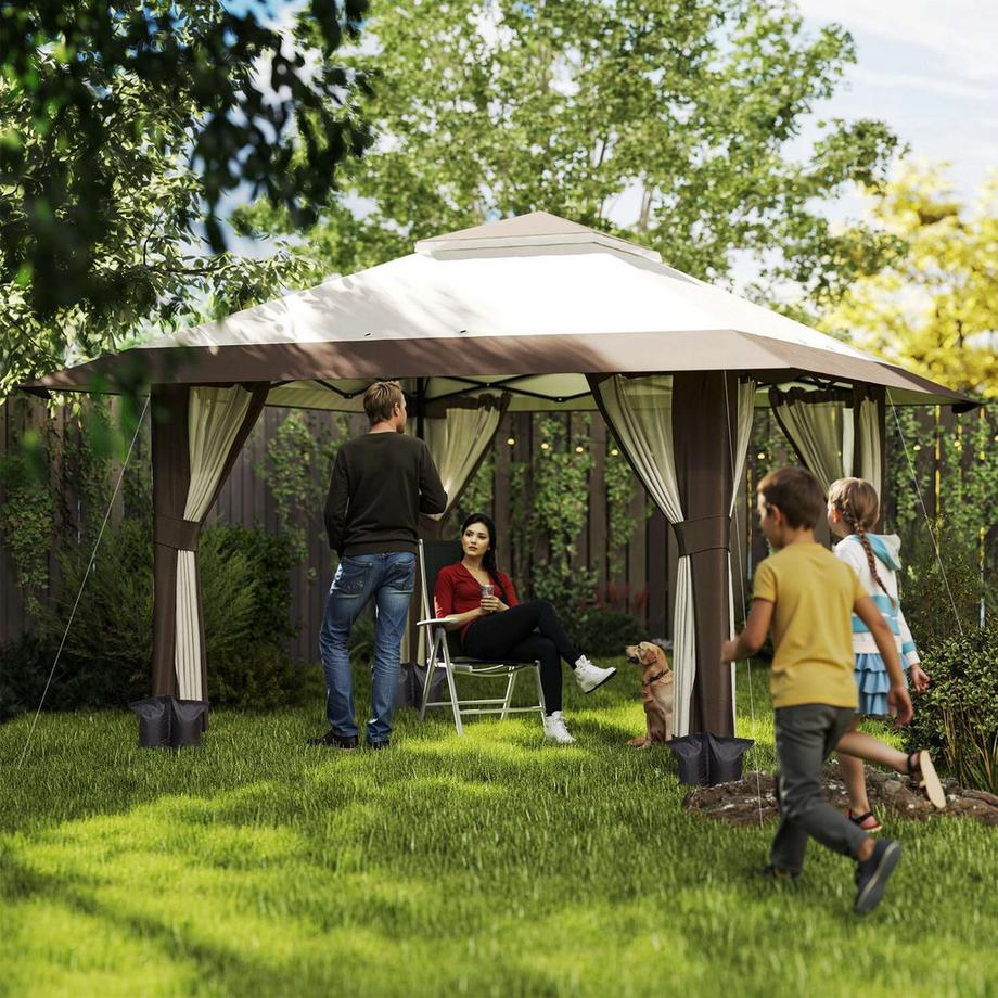 Northio Pavillon 4x4m Wasserdicht Höhenverstellbar Pop-up Faltpavillon mit Netzwänden UV 50+ Faltbar Partyzelt Gartenzelt mit Tragetasche Sandsäcke Gartenpavillon für Camping Garten Festival, Beige Aosom  