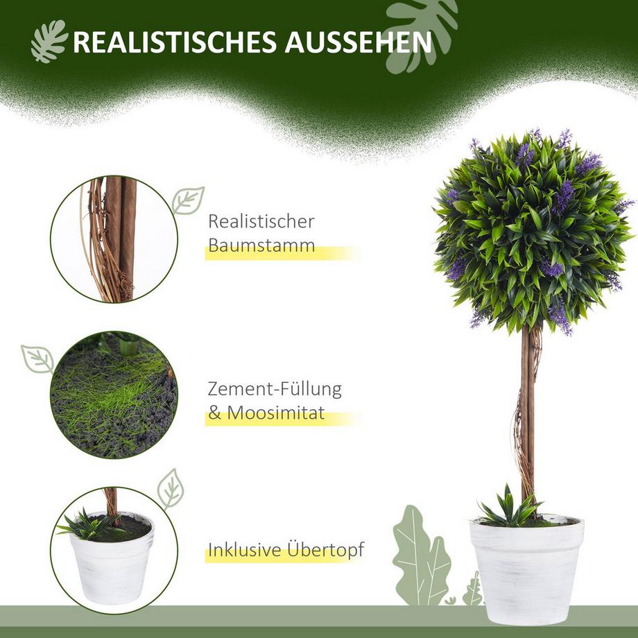 Northio Kunstpflanze Lavendel 2er-Set Künstliche Pflanzen, 60 cm Zimmerpflanze im Topf, Kunstbaum mit Kunstmoos für Indoor, Outdoor  