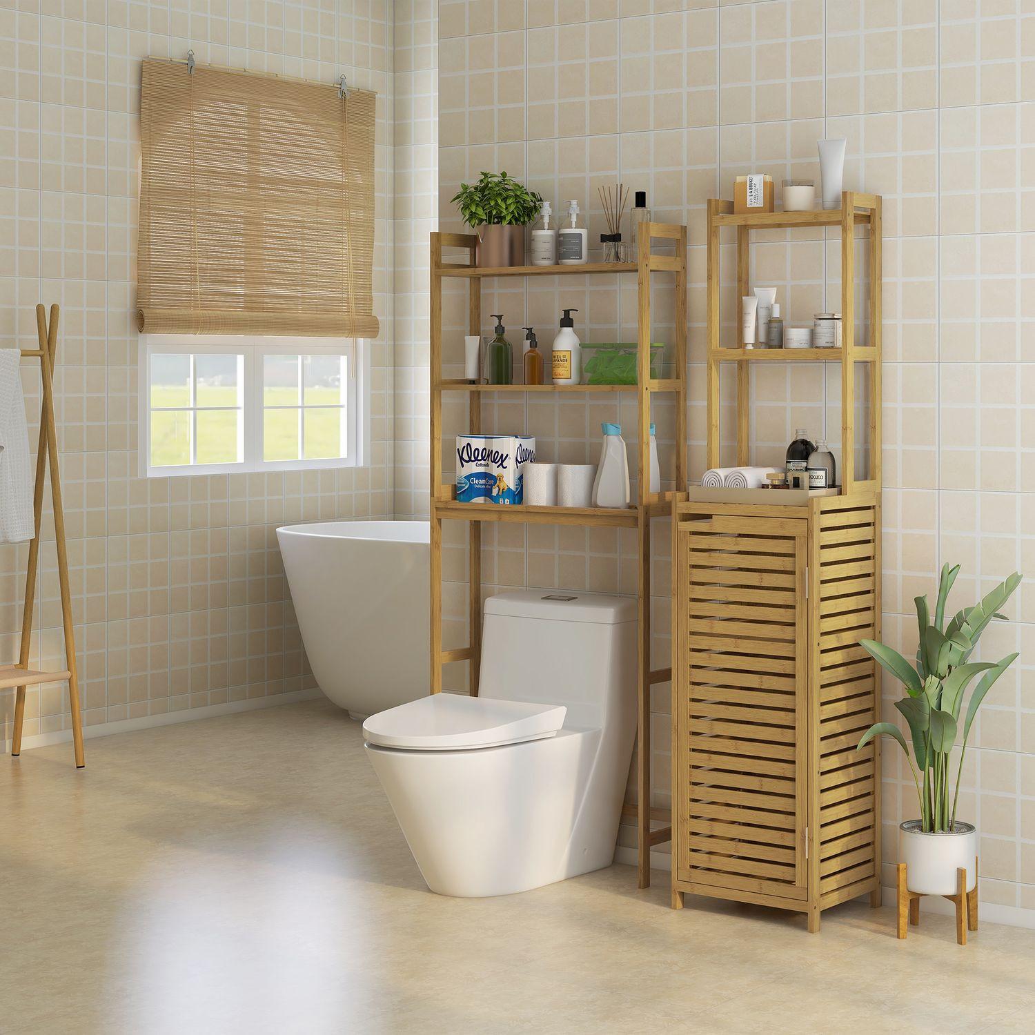 Northio Meuble De Salle De Bain En Bambou, 3 Compartiments Ouverts, Anti-Basculement, Bois Naturel, Pour Salle De Bain  