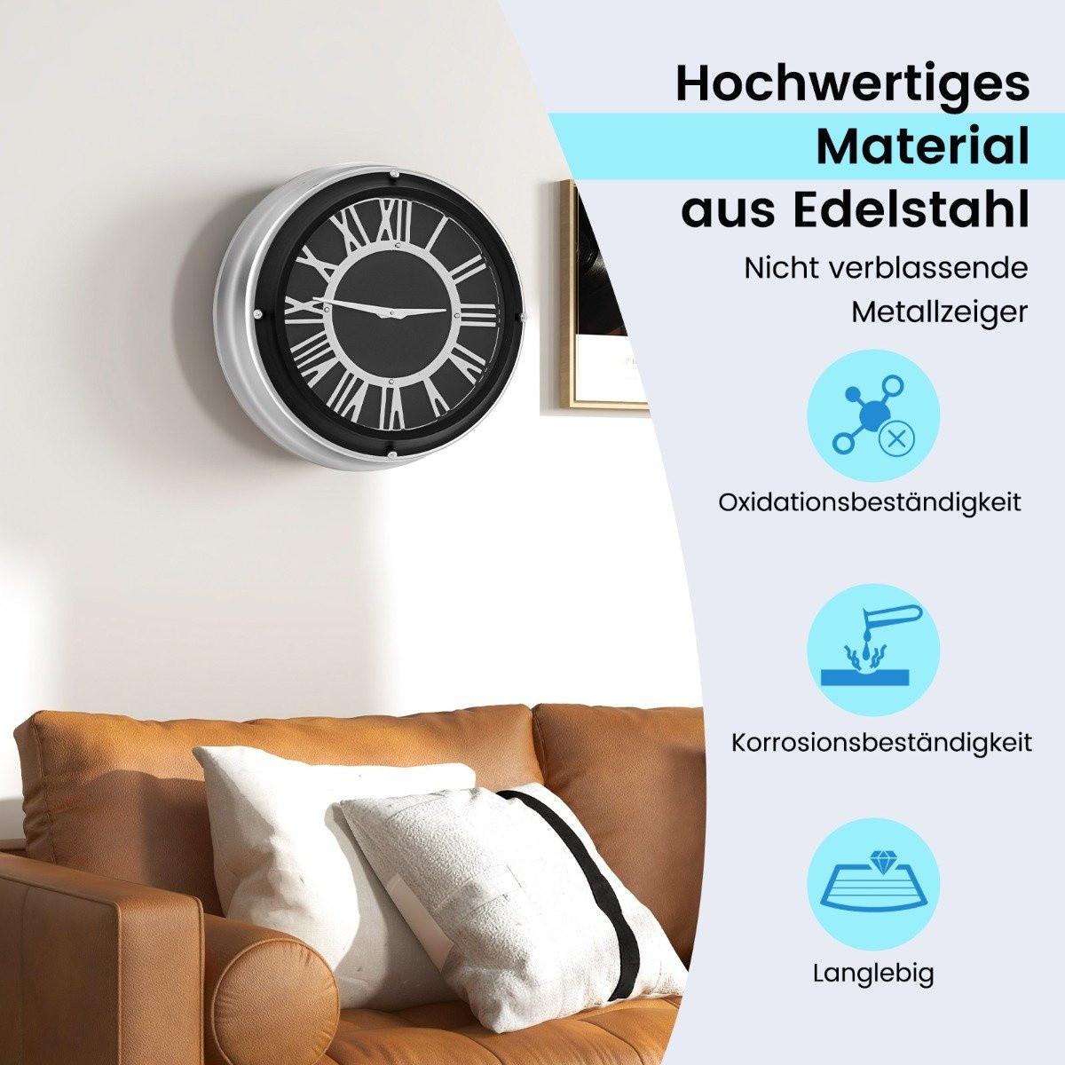 Northio Leise Wanduhr mit Silbernem Rahmen & Römischem Ziffernblatt ohne Tickgeräusche  