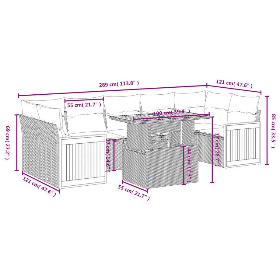 VidaXL Ensemble de canapés de jardin rotin synthétique  