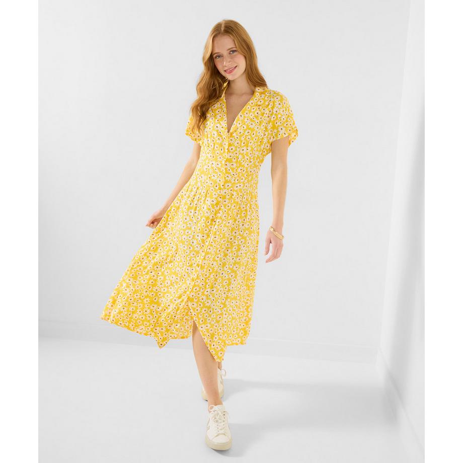 Midikleid mit Gänseblümchenmuster und Knopfleiste