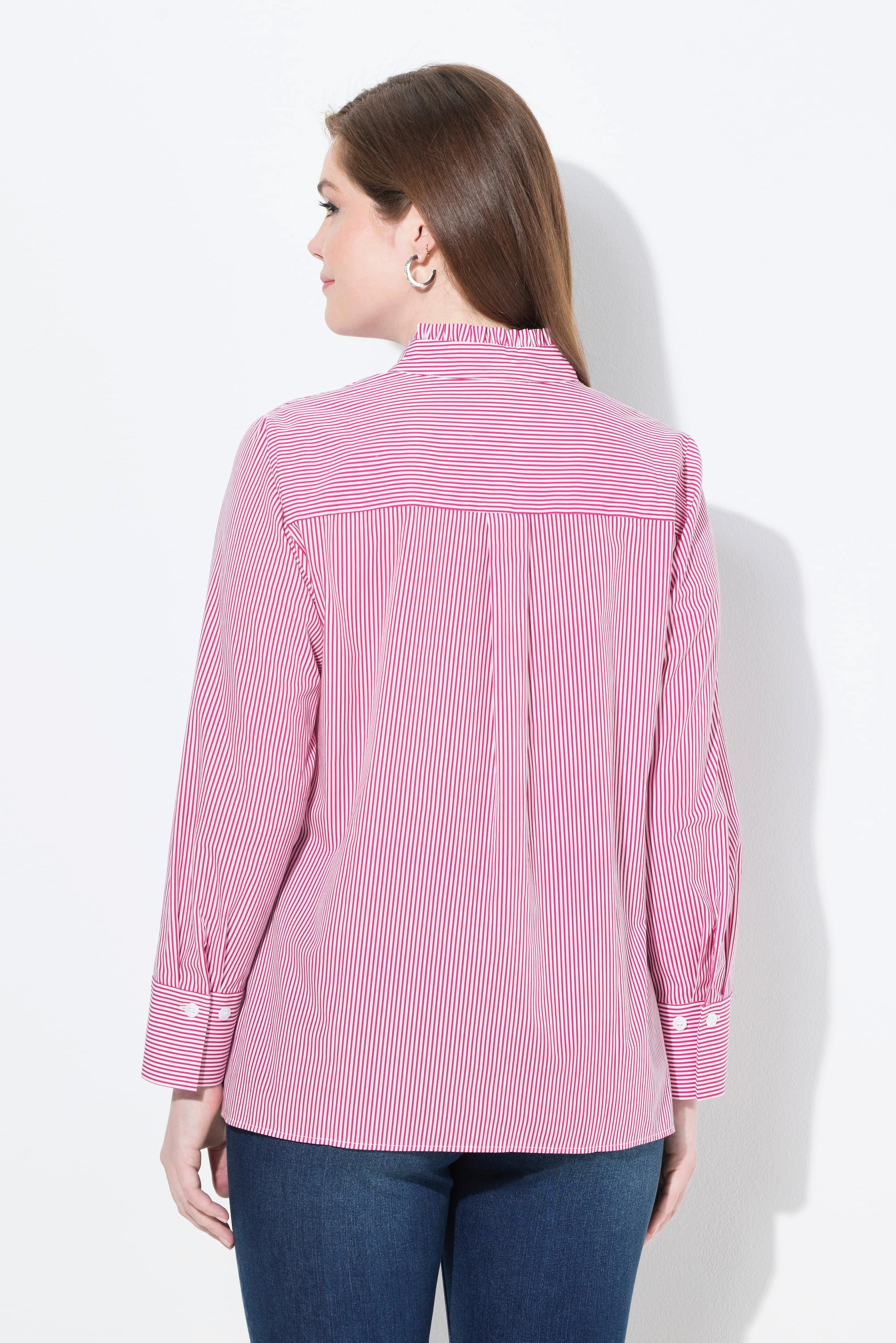 Ulla Popken Camicetta a righe con ruches collo alto scollo a V maniche lunghe  