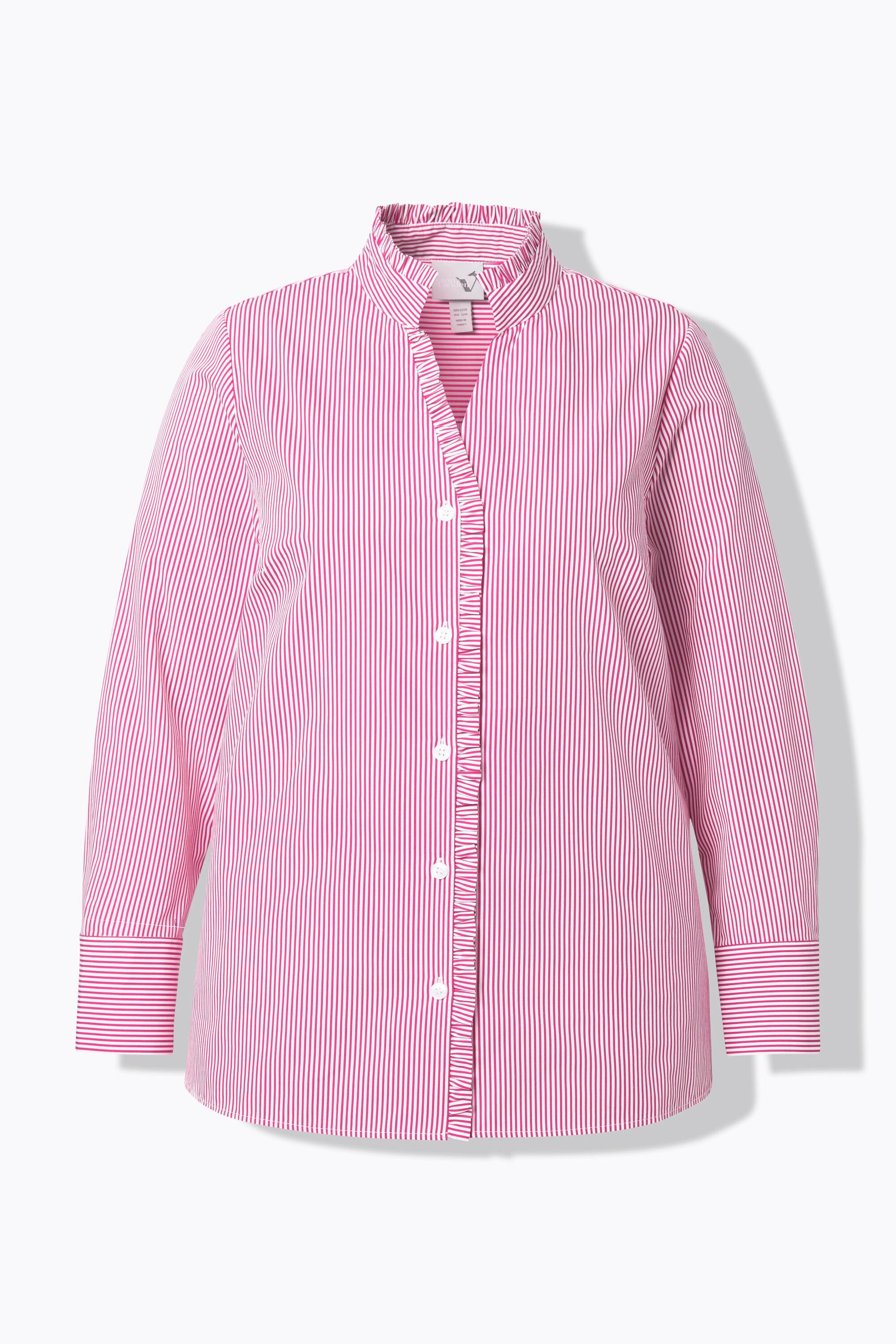 Ulla Popken Camicetta a righe con ruches collo alto scollo a V maniche lunghe  