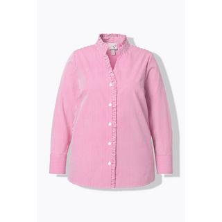 Ulla Popken Camicetta a righe con ruches collo alto scollo a V maniche lunghe  