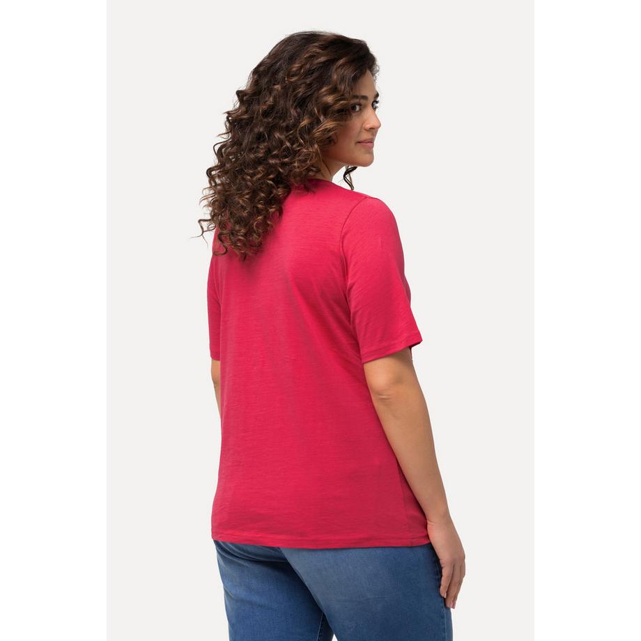 Ulla Popken T-Shirt Classique Paillettes Col V Manches Courtes  