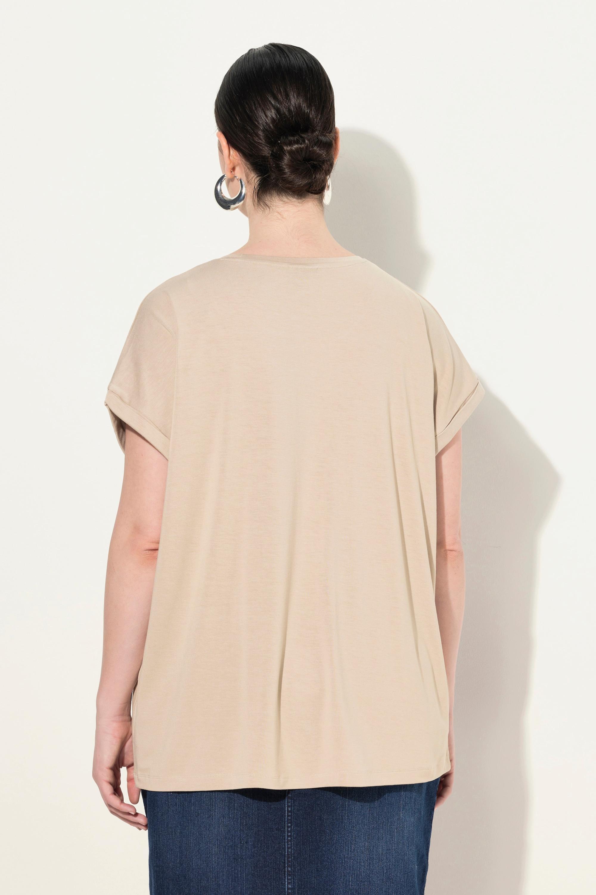 Ulla Popken  T-shirt dal taglio oversize con applicazioni, scollo rotondo e mezze maniche 