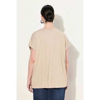 Ulla Popken  T-shirt dal taglio oversize con applicazioni, scollo rotondo e mezze maniche 