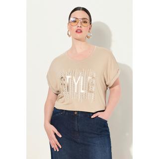 Ulla Popken  T-shirt dal taglio oversize con applicazioni, scollo rotondo e mezze maniche 