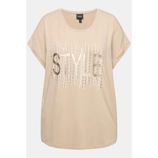 Ulla Popken  T-shirt dal taglio oversize con applicazioni, scollo rotondo e mezze maniche 