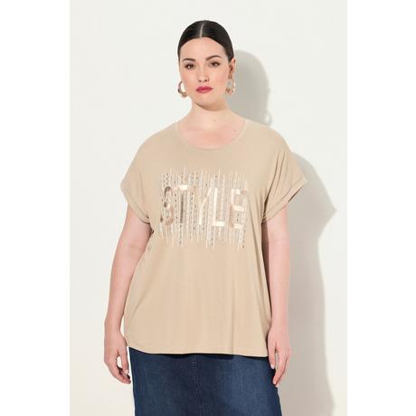 Ulla Popken  T-shirt dal taglio oversize con applicazioni, scollo rotondo e mezze maniche 