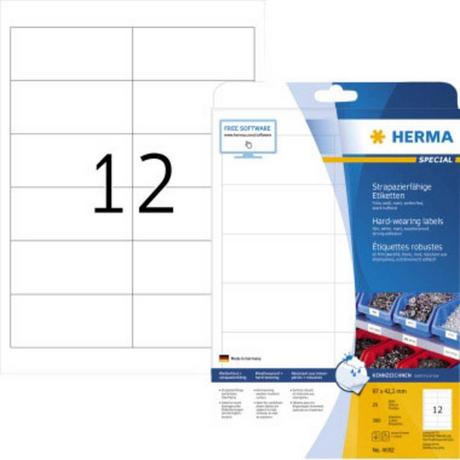 HERMA Folien-Etiketten 97 x 42.3 mm Polyester-Folie Weiß 300 St. Extra stark haftend Laserdrucker, Farblas  