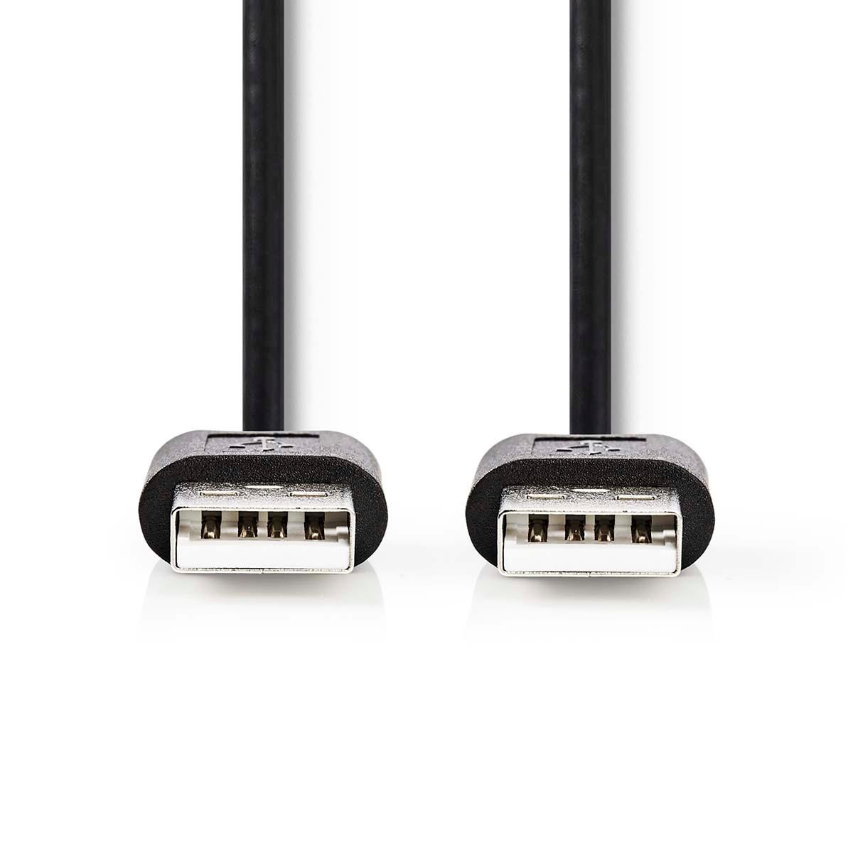 Nedis  Câble USB | USB 2.0 | USB-A mâle | USB-A mâle | 480 Mbps | Nickelé | 2.00 m | Rond | PVC | Noir | Etiquette 