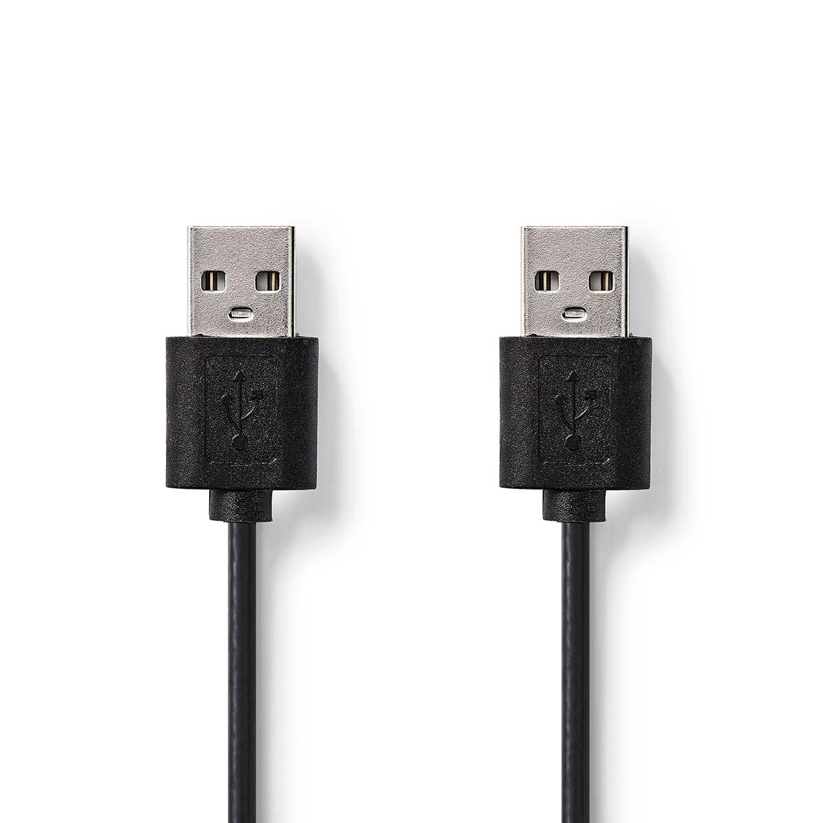Nedis  Câble USB | USB 2.0 | USB-A mâle | USB-A mâle | 480 Mbps | Nickelé | 2.00 m | Rond | PVC | Noir | Etiquette 