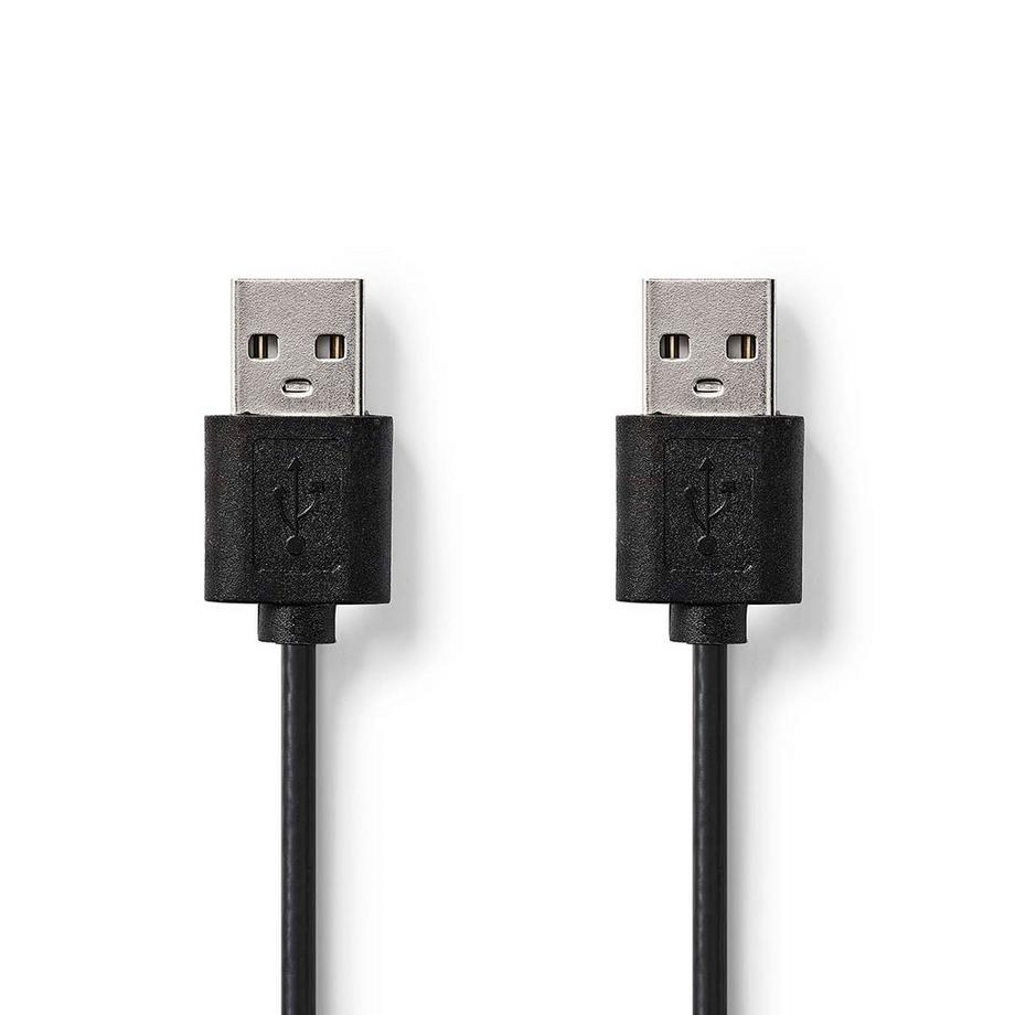 USB-Kabel | USB 2.0 | USB-A Stecker | USB-A Stecker | 480 Mbps | Vernickelt | 2,00 m | Rund | PVC | Schwarz | Etikett