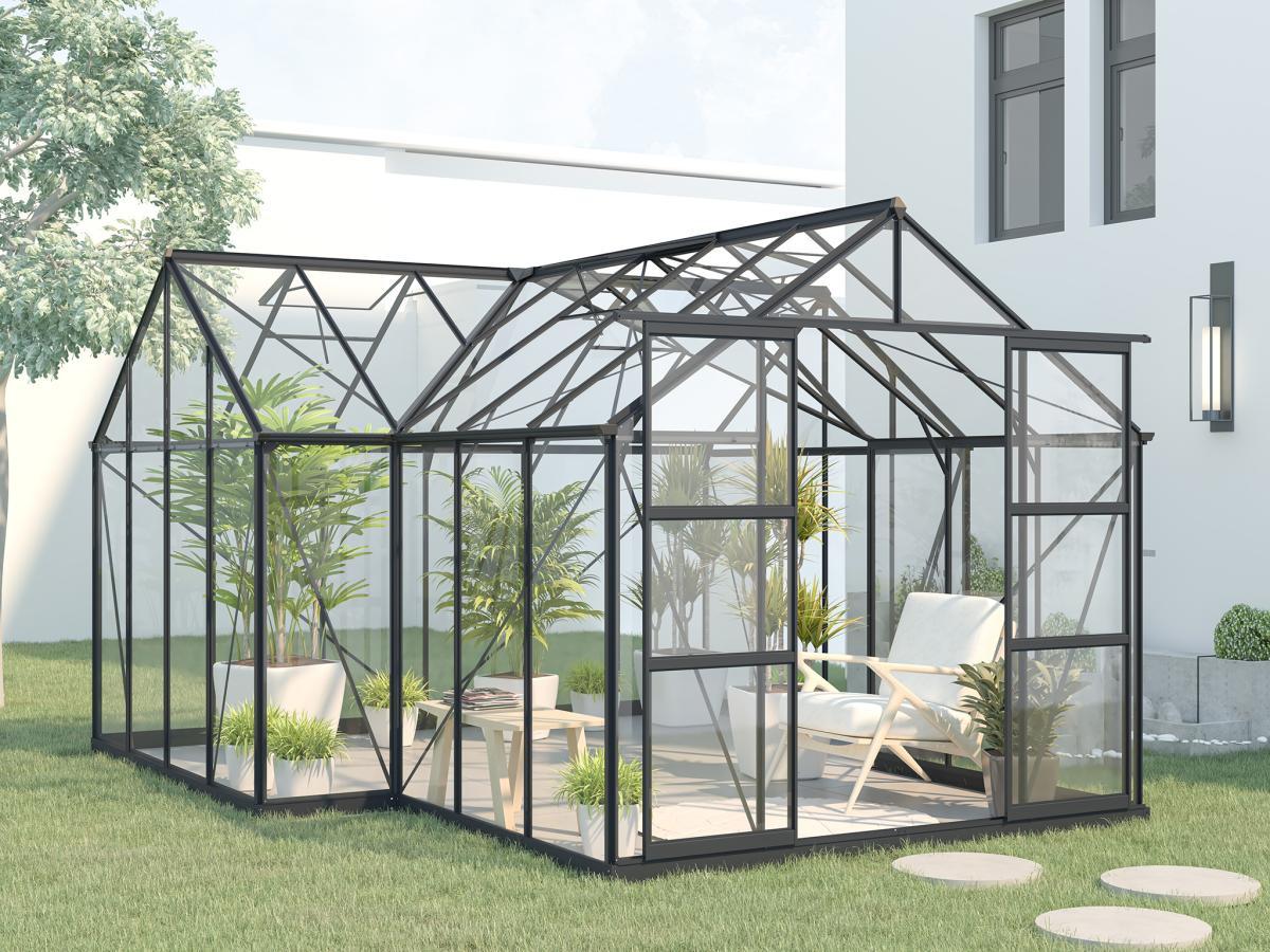 Vente-unique Serra da giardino orangerie da 15,5 m² in Vetro temperato Antracite - NARCISSE  