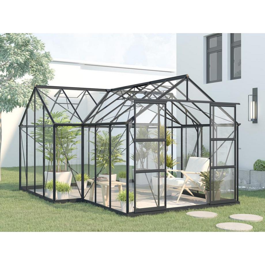 Vente-unique Serre de jardin orangerie en verre trempé 15,5 m² - Anthracite - NARCISSE  