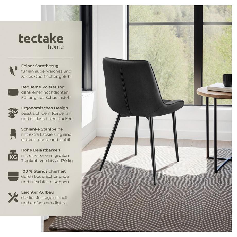 Tectake Lot de chaises MONROE rembourrées aspect velours  