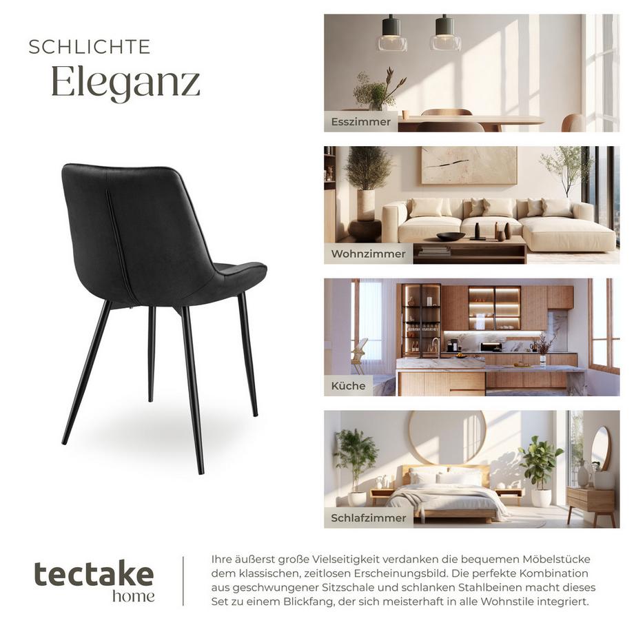 Tectake Lot de chaises MONROE rembourrées aspect velours  