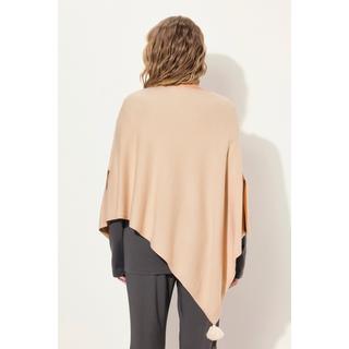 Ulla Popken  Poncho en maille, finition en pointe, pompon, col en V, sans manches 