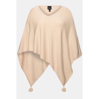 Ulla Popken  Poncho en maille, finition en pointe, pompon, col en V, sans manches 