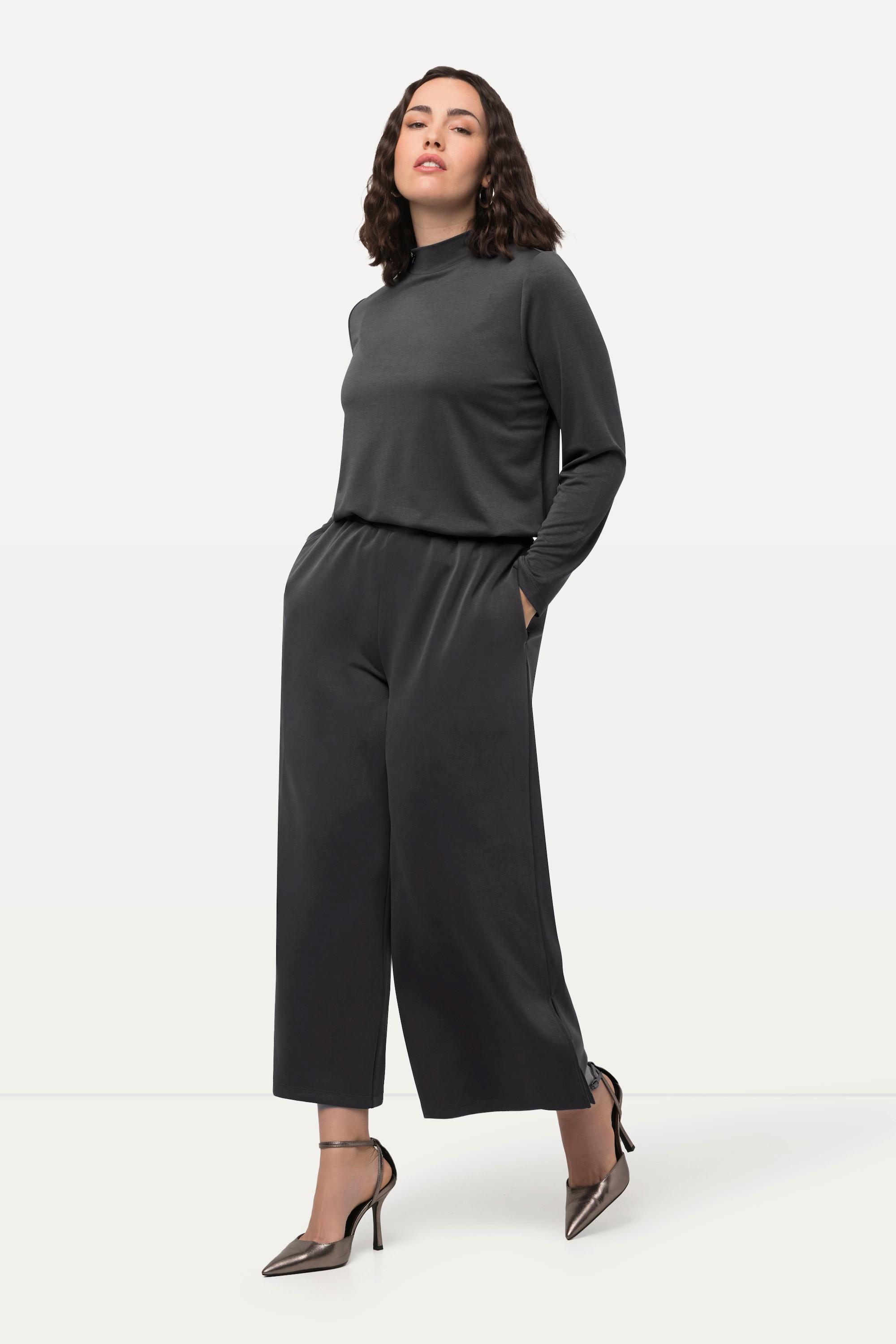 Ulla Popken  Pantalon en molleton de modal mélangé, jambe large et taille élastique 