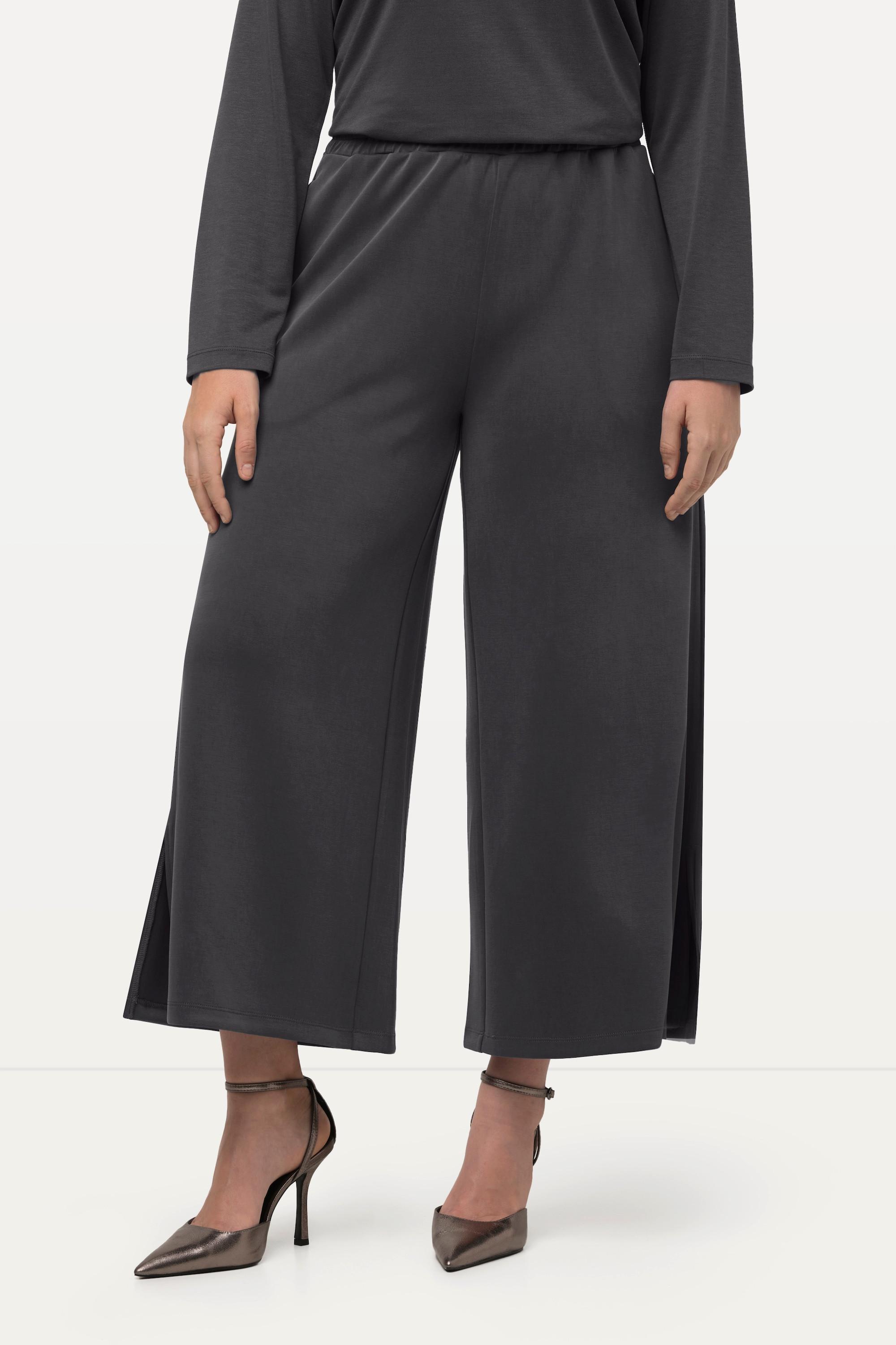 Ulla Popken  Pantalon en molleton de modal mélangé, jambe large et taille élastique 