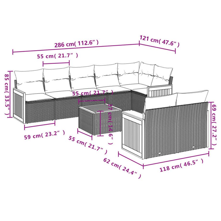 VidaXL Ensemble de canapés de jardin rotin synthétique  