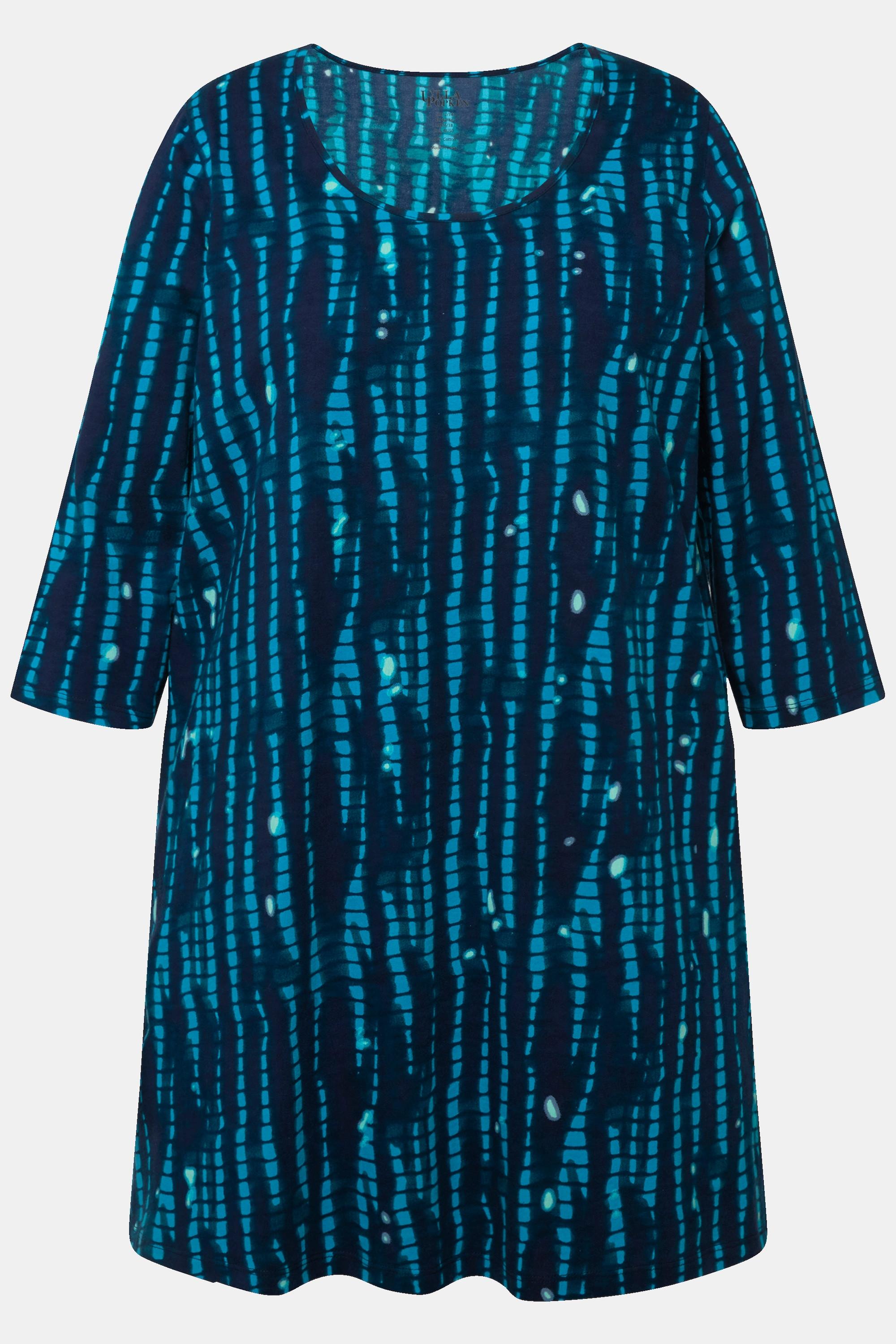 Ulla Popken  T-shirt long, imprimé batik. Col rond et manches 3/4 