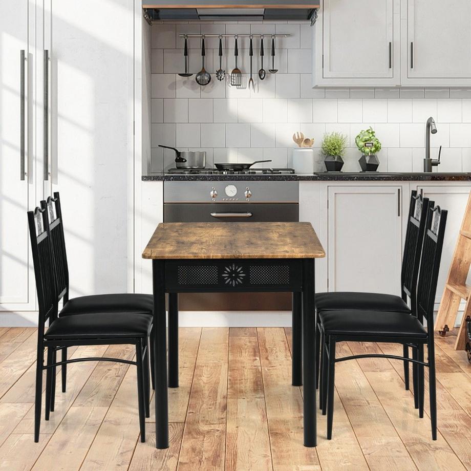 Northio  Ensemble de table à manger 5 pièces Groupe de salle à manger rectangulaire avec 4 chaises rembourrées Noir 