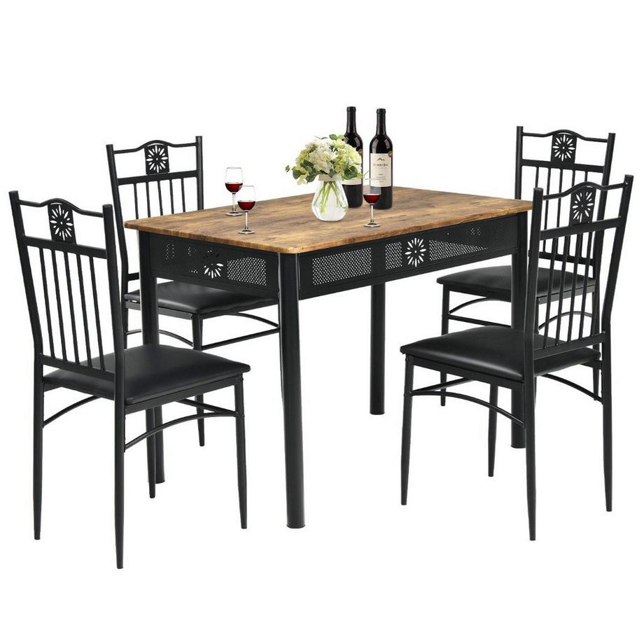 Northio  Ensemble de table à manger 5 pièces Groupe de salle à manger rectangulaire avec 4 chaises rembourrées Noir 