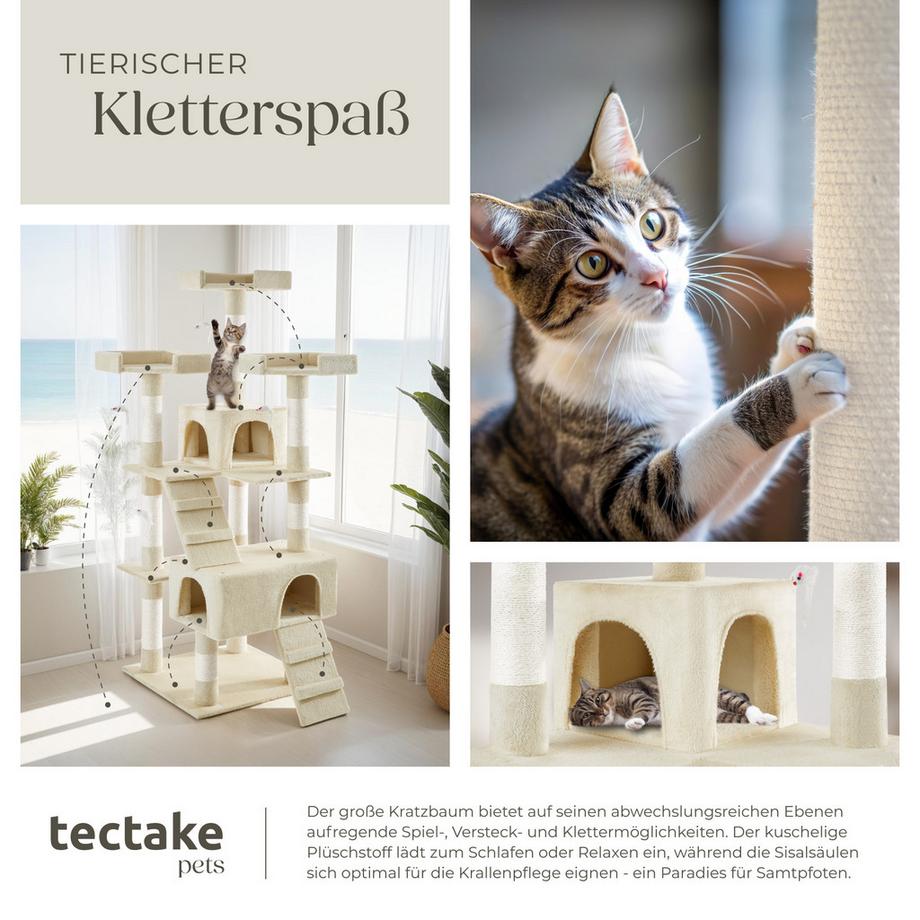 Tectake  Arbre à chat BARNEY 170 cm avec griffoir et plateforme d'escalade 