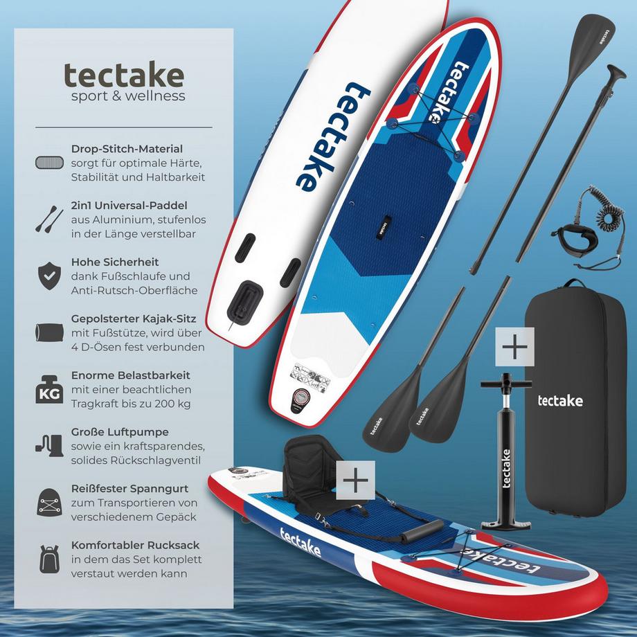 Tectake  Planche de stand-up paddle  2-en-1 en matériau Drop-Stitch 