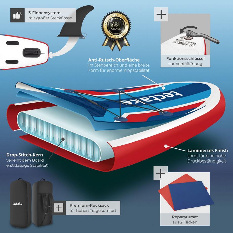 Tectake  Planche de stand-up paddle  2-en-1 en matériau Drop-Stitch 