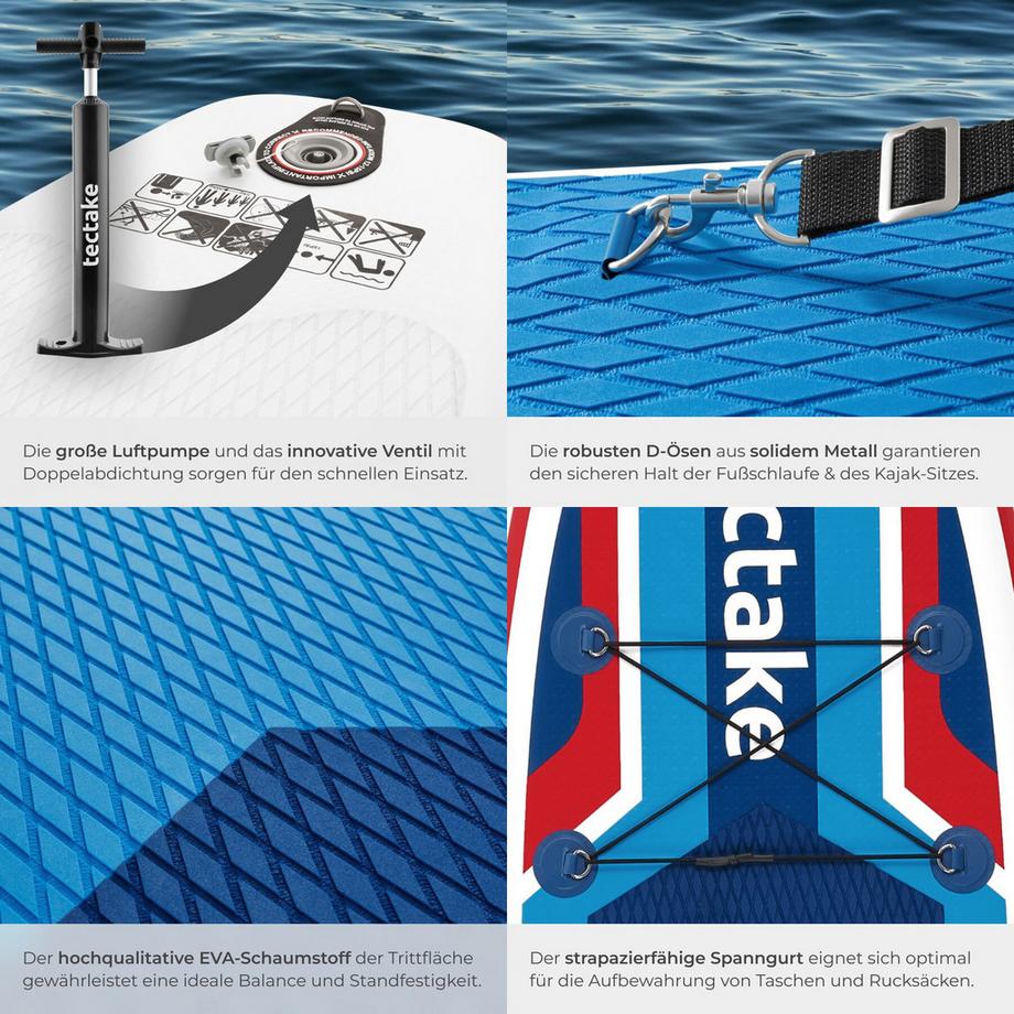 Tectake  Planche de stand-up paddle  2-en-1 en matériau Drop-Stitch 