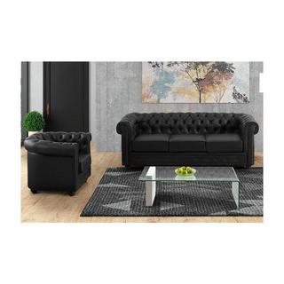 Vente-unique Sofa 3-Sitzer und Sessel - Kunstleder - Schwarz - CHESTERFIELD  