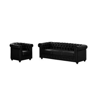 Vente-unique Sofa 3-Sitzer und Sessel - Kunstleder - Schwarz - CHESTERFIELD  