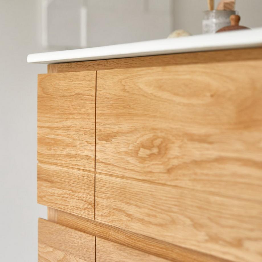 Tikamoon Waschtischkombination aus massiver Eiche und Keramik 60 cm Easy  