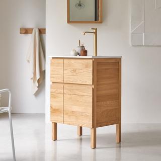 Tikamoon Waschtischkombination aus massiver Eiche und Keramik 60 cm Easy  