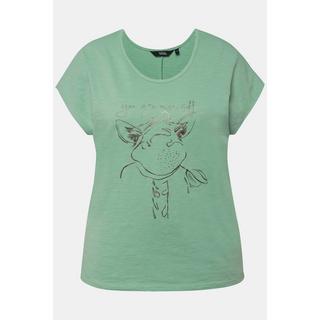 Ulla Popken  T-shirt oversized à imprimé animal métallisé, col rond et manches courtes 