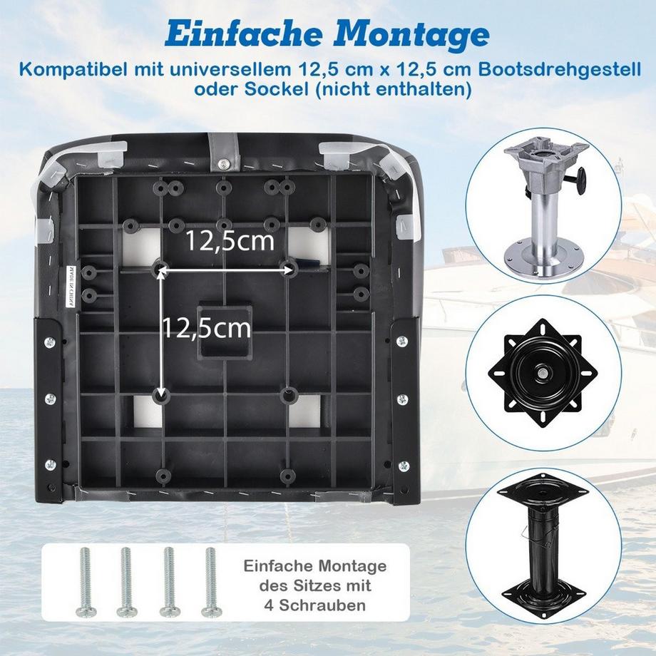 Northio  Hochlehner Bootssitz mit 10 cm Dicker Schwammpolsterung Klappbarer Bootsstuhl Schwarz 