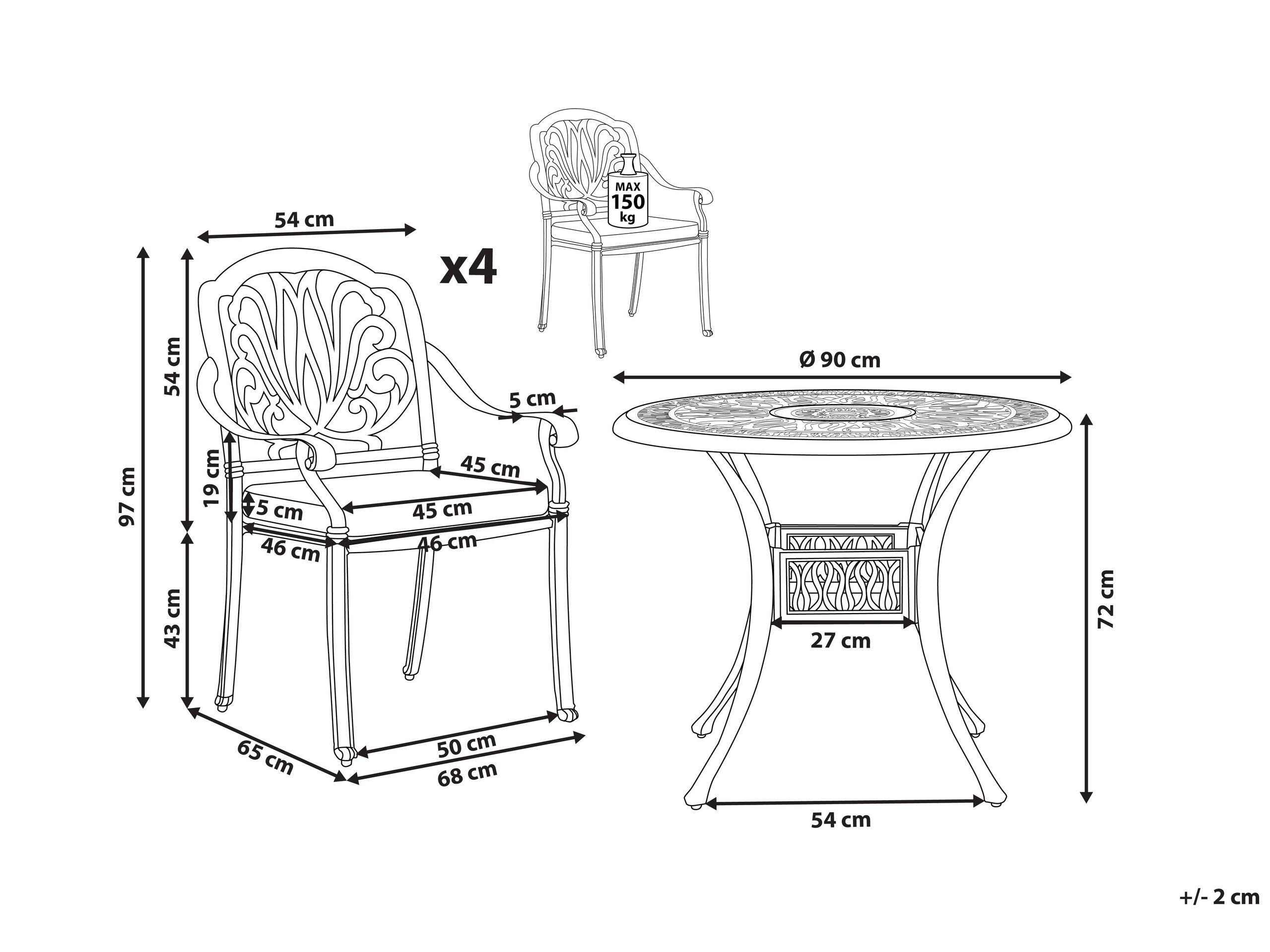 Beliani Ensemble de jardin en Aluminium Rétro ANCONA  