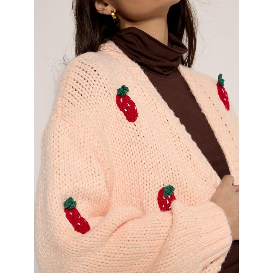 APRICOT Cardigan Maglia Grossa Motivo Fragole  